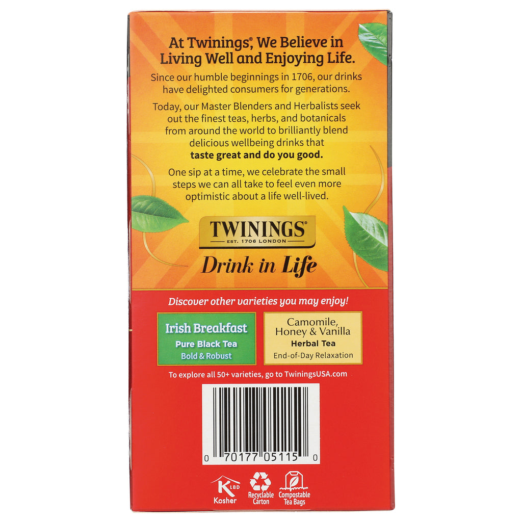 TWN003 | Back of Twinings tea box with brand story, Drink in Life tagline, varieties, and barcode - Thumbnail