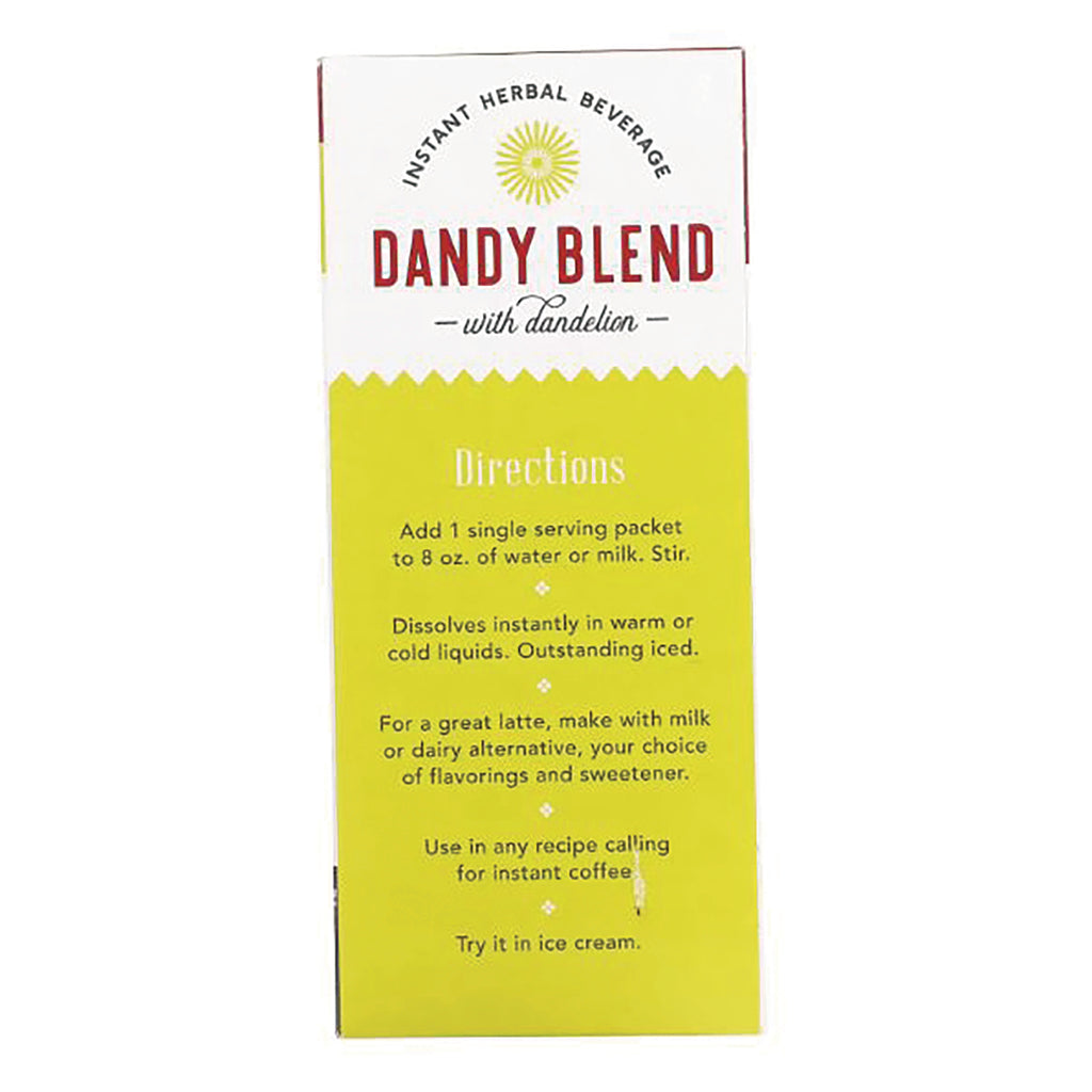 DDY003 | Back panel of Dandy Blend instant herbal beverage box showing directions and serving instructions - Thumbnail