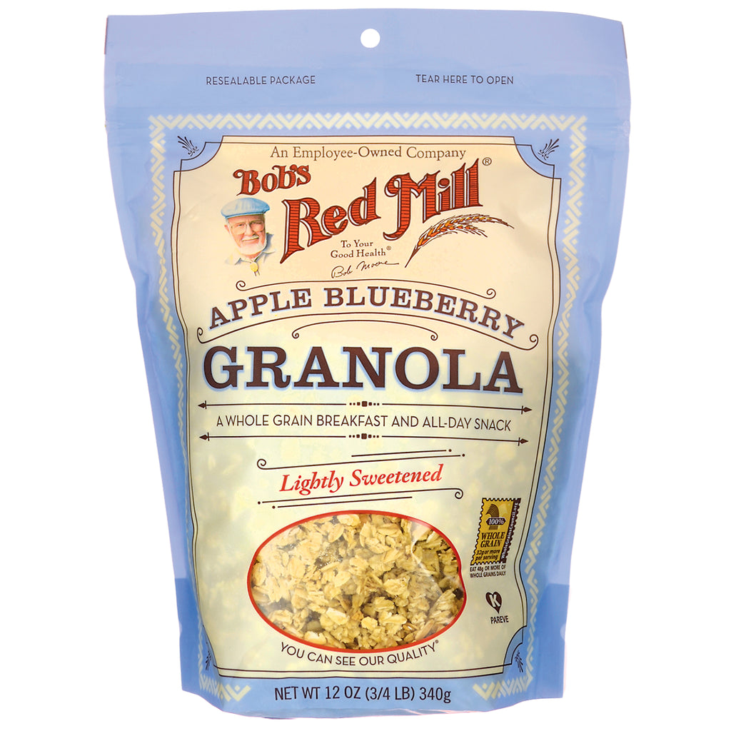 BOB144 | Bob's Red Mill Apple Blueberry Granola front resealable bag with visible granola and Lightly Sweetened label - Thumbnail