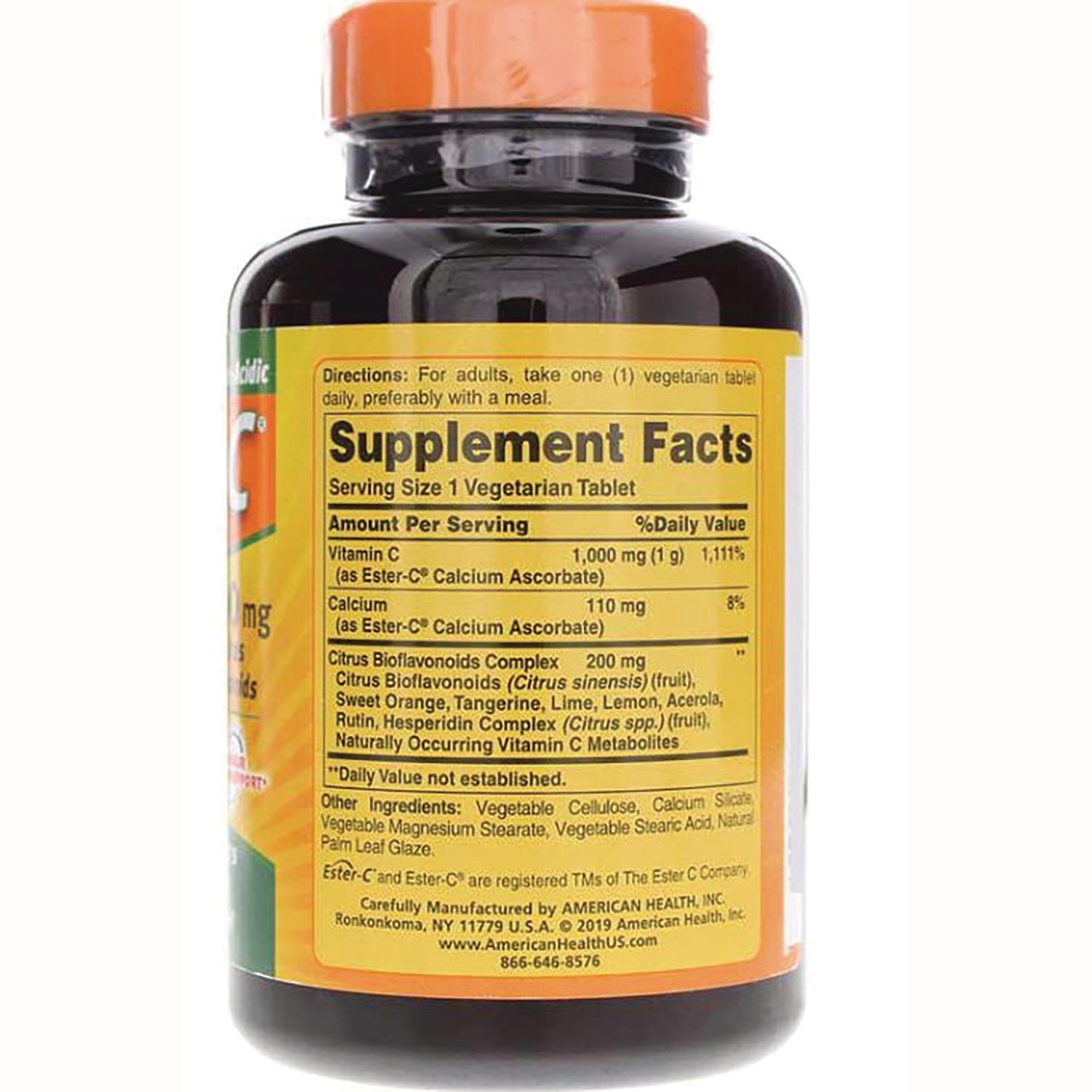 AM123 | Back label showing Supplement Facts panel and directions; Serving Size 1 Vegetarian Tablet