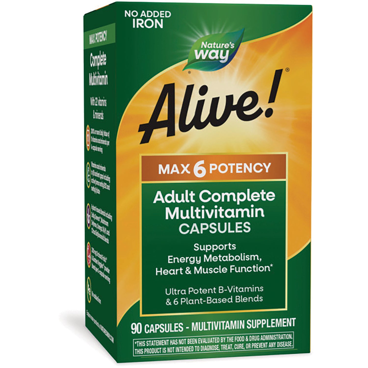 NW655 | Alive! Adult Complete Multivitamin capsules box, Nature's Way, 90 capsules, Max 6 potency