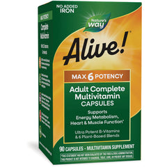 NW655 | Alive! Adult Complete Multivitamin capsules box, Nature's Way, 90 capsules, Max 6 potency