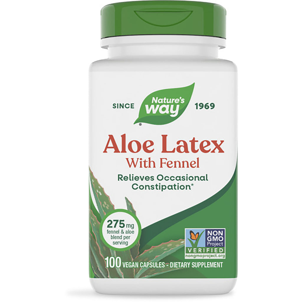 NW108 | Nature's Way Aloe Latex with Fennel dietary supplement bottle, green cap, front label reading ALOE LATEX WITH FENNEL - Thumbnail