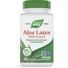 NW108 | Nature's Way Aloe Latex with Fennel dietary supplement bottle, green cap, front label reading ALOE LATEX WITH FENNEL