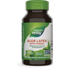 NW108 | Nature's Way Aloe Latex with Fennel dietary supplement bottle, green cap, front label reading ALOE LATEX WITH FENNEL
