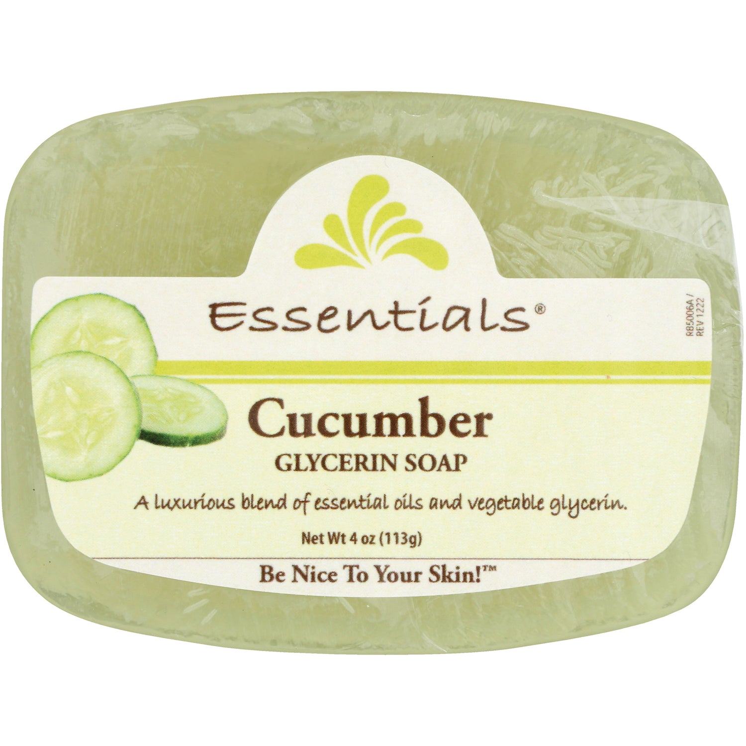 CLN005 | Essentials cucumber glycerin soap bar labeled Be Nice To Your Skin