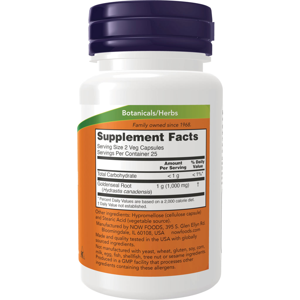 NWF399 | white supplement bottle back showing Supplement Facts label for goldenseal root and ingredients - Thumbnail
