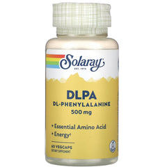 SLR345 | Solaray DLPA DL-Phenylalanine 500 mg yellow supplement bottle, 60 vegcaps