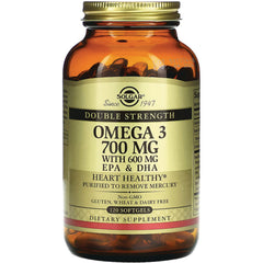 SLG235 | Solgar Double Strength Omega 3 700 mg bottle, 120 softgels amber jar