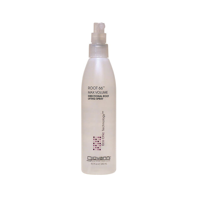 Giovanni Root 66 Max Volume directional root lifting spray bottle labeled 8.5 fl oz clear frosted plastic spray