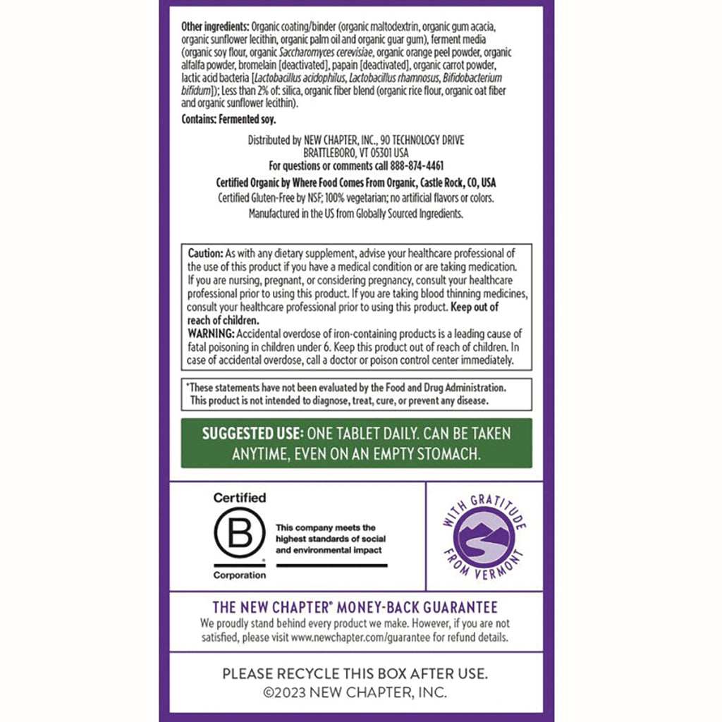 NWC145 | back label showing ingredients, warnings, suggested use one tablet daily and recycling information - Thumbnail