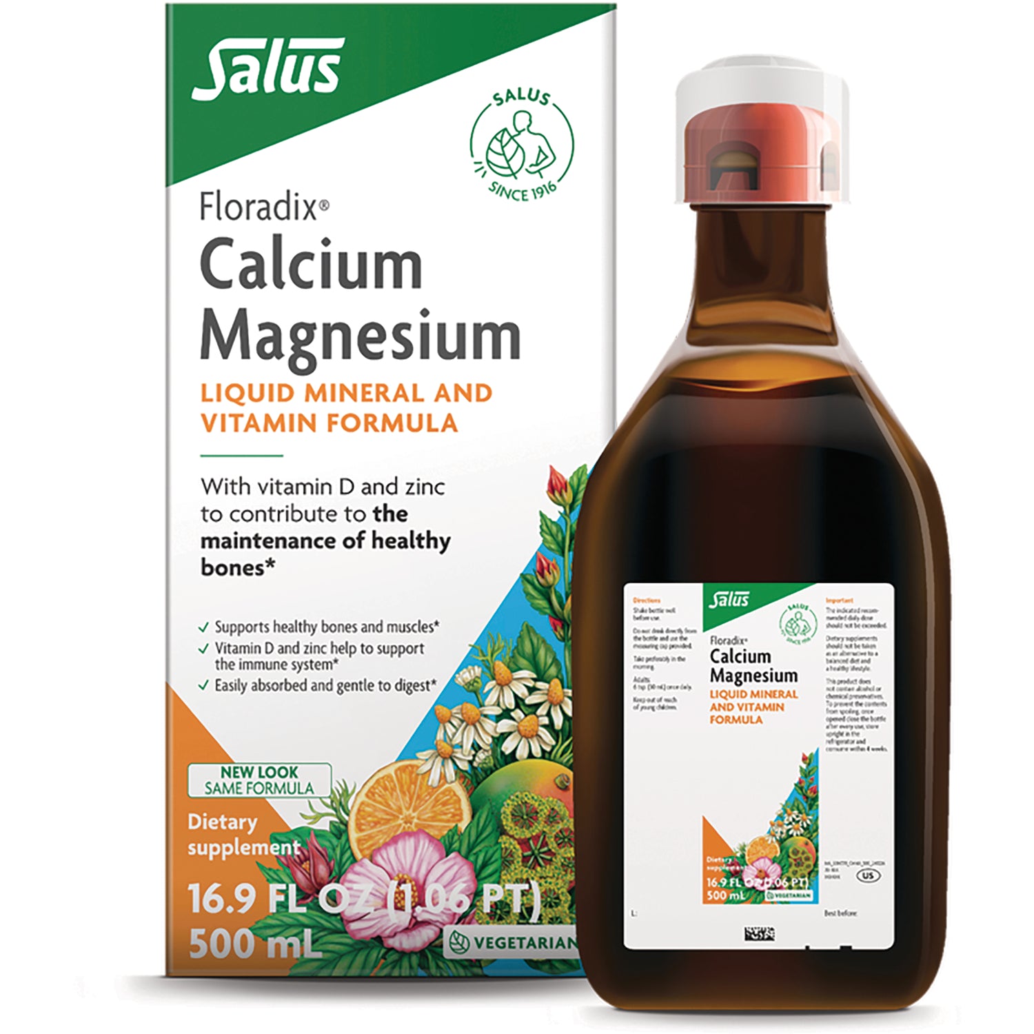 FDX001 | Floradix Calcium Magnesium liquid mineral and vitamin formula bottle and box front