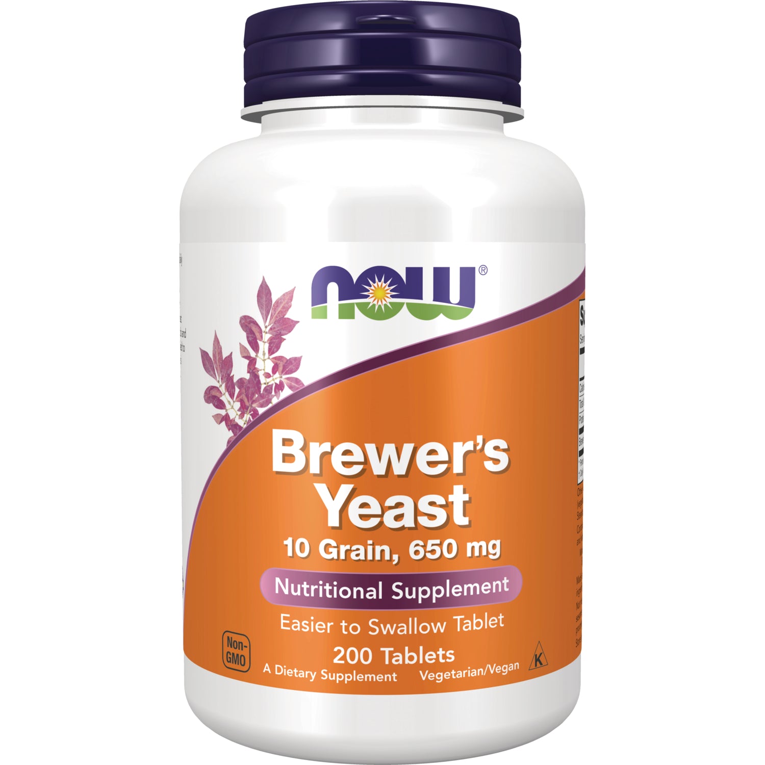 NWF862 | NOW Brewer's Yeast 10 Grain, 650 mg supplement bottle, 200 tablets, white bottle with orange label