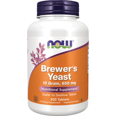 NWF862 | NOW Brewer's Yeast 10 Grain, 650 mg supplement bottle, 200 tablets, white bottle with orange label