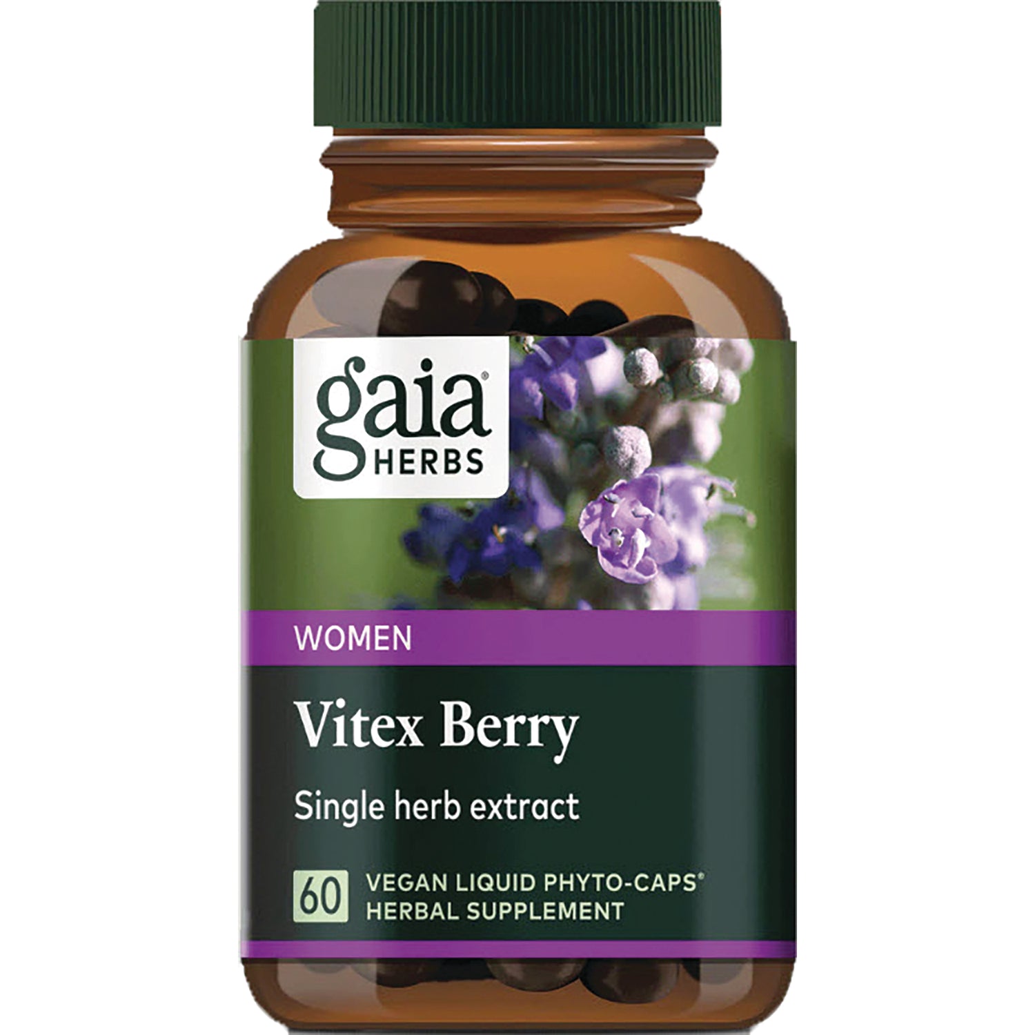 GH053 | Gaia Herbs Vitex Berry single herb extract bottle, 60 vegan liquid phyto-caps