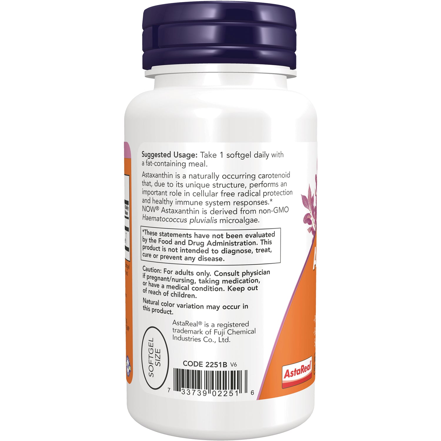 NWF1330 | Back label of white supplement bottle showing suggested usage, caution text and barcode