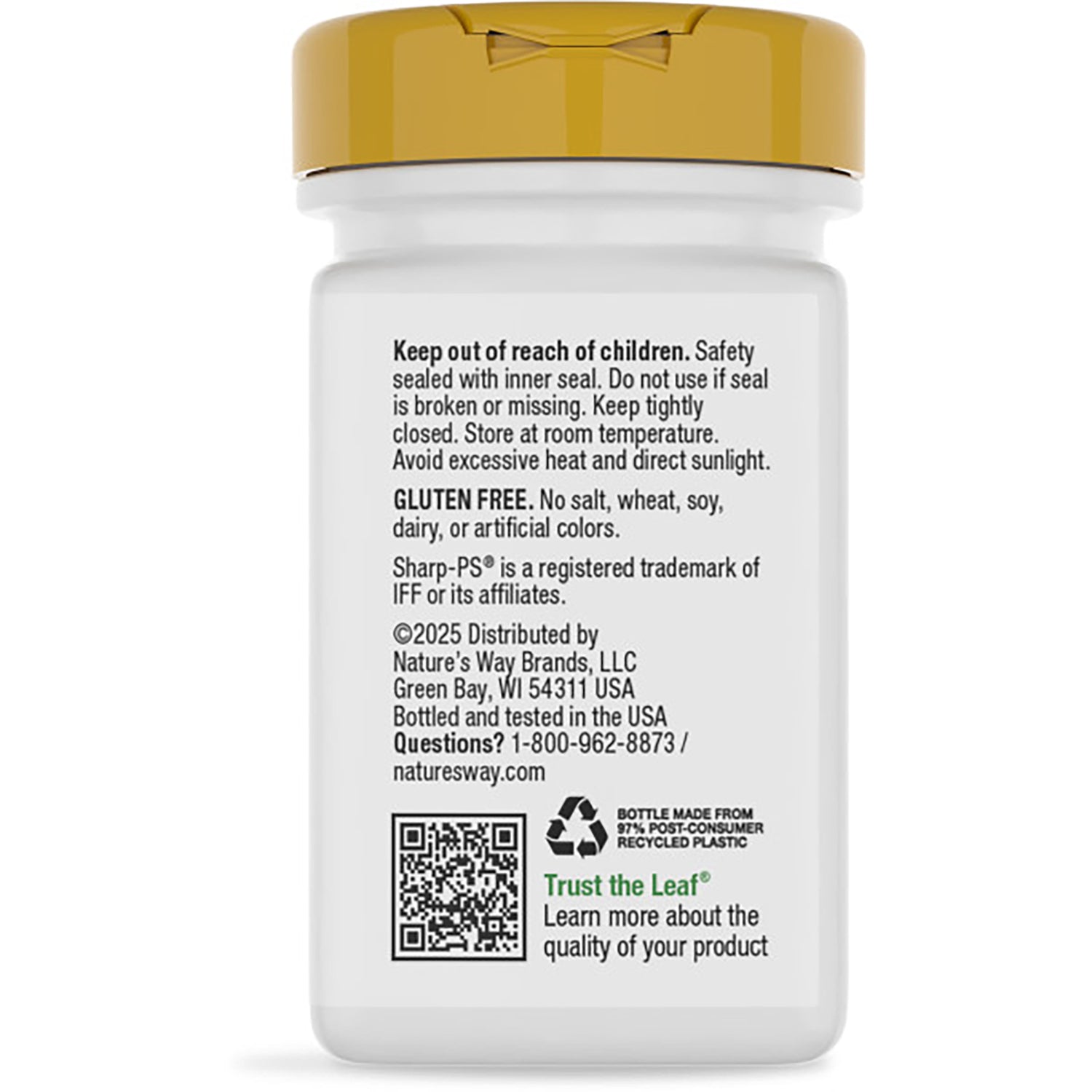 NW391 | back of brown supplement bottle with green label reading Supports Brain Function and visible barcode