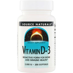 SN322 | Source Naturals Vitamin D-3 dietary supplement, 2,000 IU, 200 softgels
