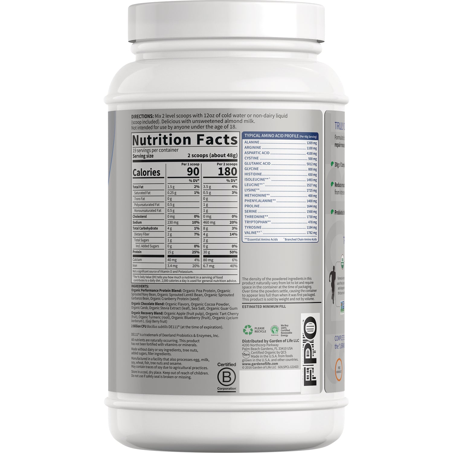GLF240 | Nutrition Facts panel and ingredient list on back of white supplement tub