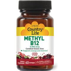 CRL596 | Country Life Methyl B12 5,000 mcg cherry flavored lozenges bottle, 60 count