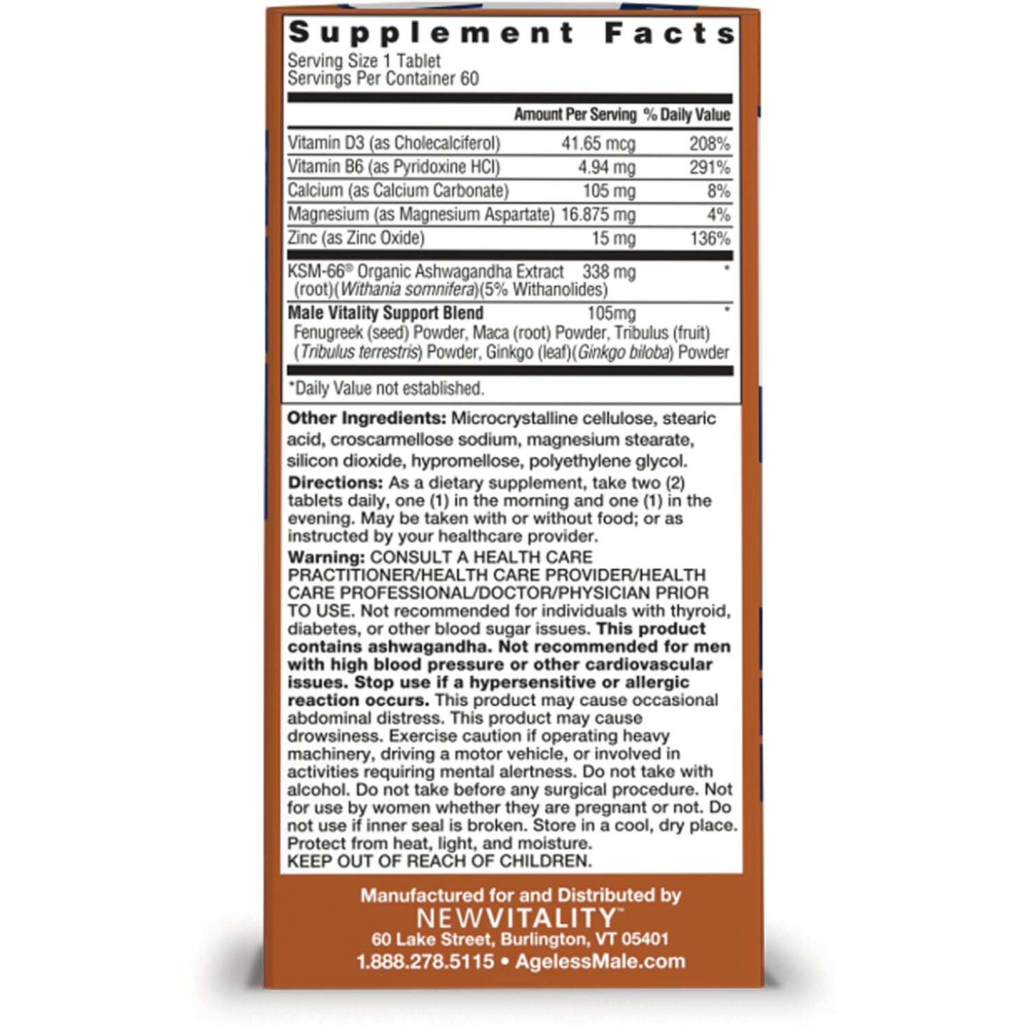 NWV009 | back label showing Supplement Facts, ingredients, directions, and warnings for NewVitality supplement