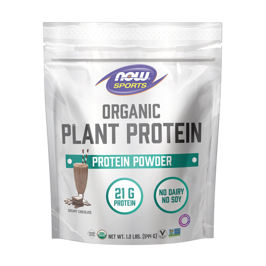 NWF1425 | NOW Sports Organic Plant Protein protein powder pouch, creamy chocolate, 21 g protein, no dairy no soy - Thumbnail