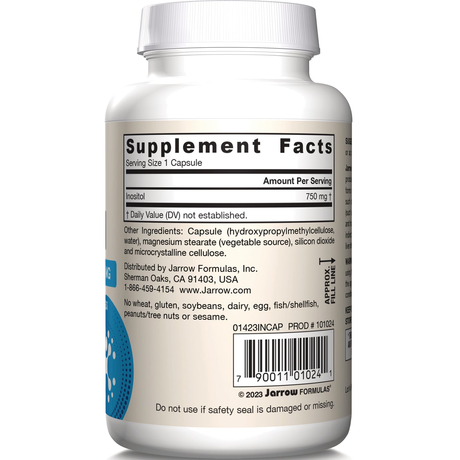JR084 | back of white supplement bottle showing Supplement Facts panel, ingredients and barcode