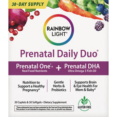 RBL170 | Rainbow Light Prenatal Daily Duo front packaging with Prenatal One+ and Prenatal DHA, gluten free