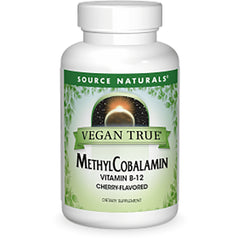 SN857 | Source Naturals Vegan True MethylCobalamin Vitamin B-12, Cherry-Flavored dietary supplement bottle