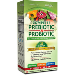 OL127 | Olympian Labs Complete Prebiotic & Probiotic box, 25 billion live cultures, 30 vegetarian capsules