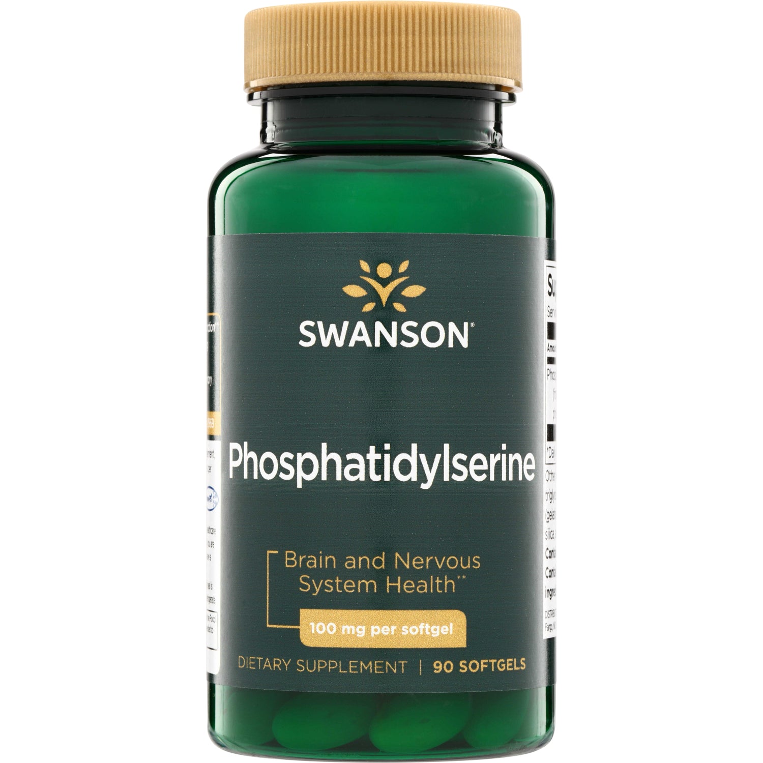 SWU289 | Swanson Phosphatidylserine bottle front, Brain and Nervous System Health, 100 mg per softgel, 90 softgels