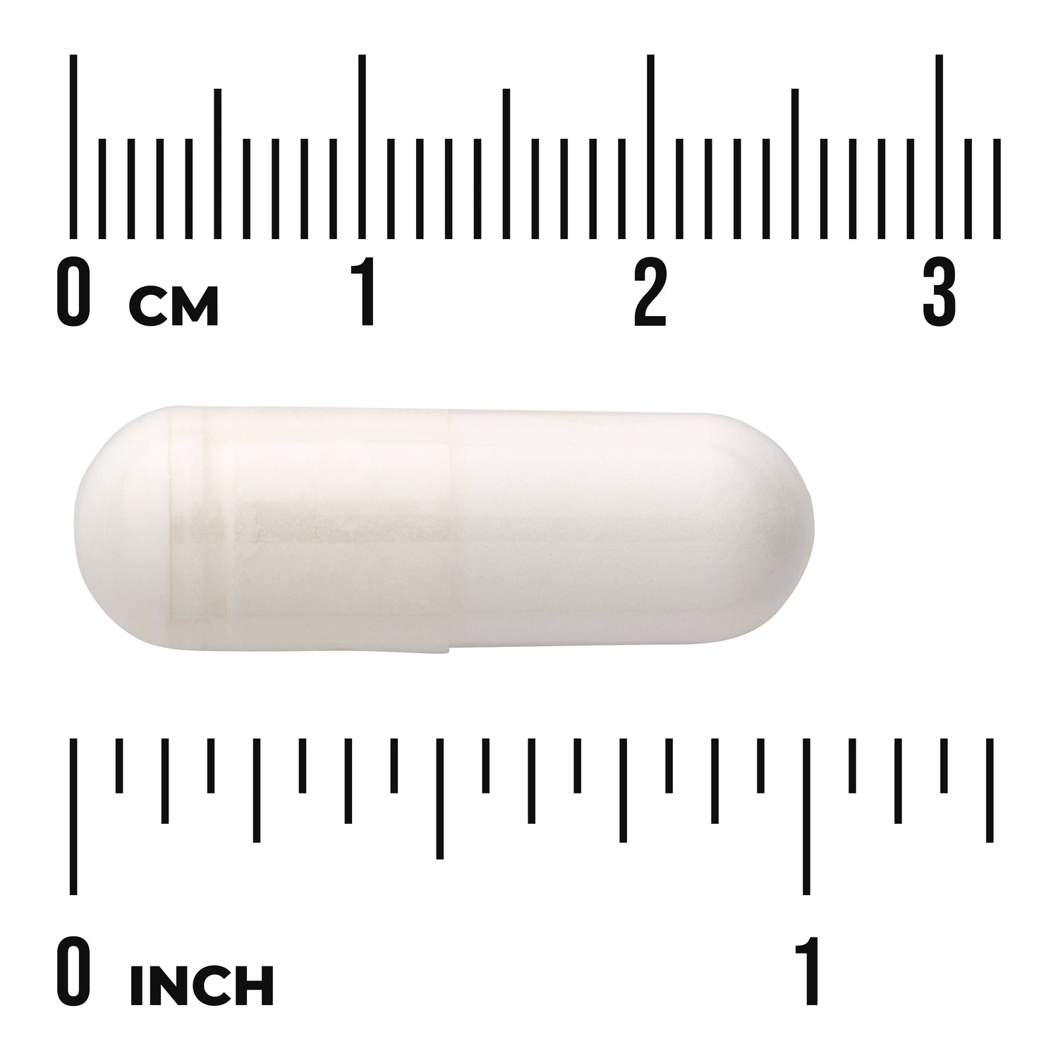 SW1085 | White capsule with size scale in cm and inches