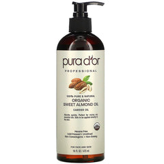 Pura d'or professional organic sweet almond oil 16 fl oz pump bottle