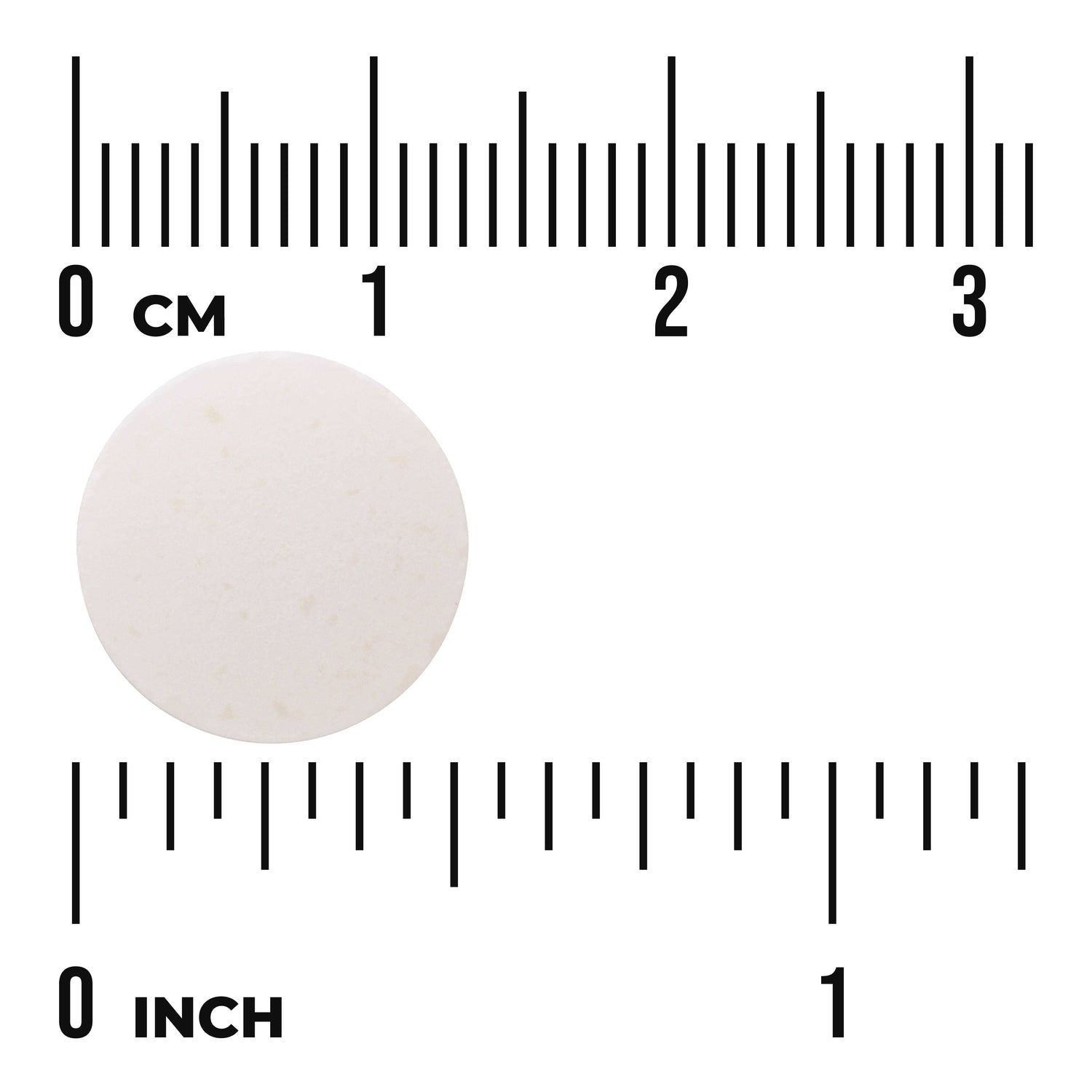 SWU973 | White round tablet beside centimeter and inch rulers showing measurements 0 cm and 0 inch