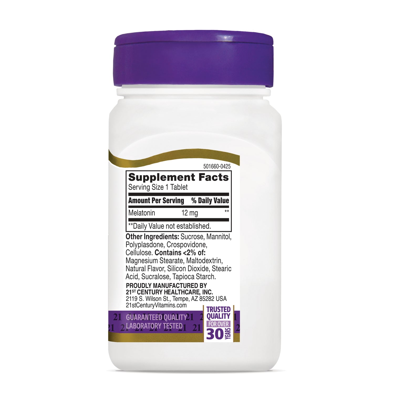 CNT293 | back label with Supplement Facts showing Melatonin 12 mg and ingredient list