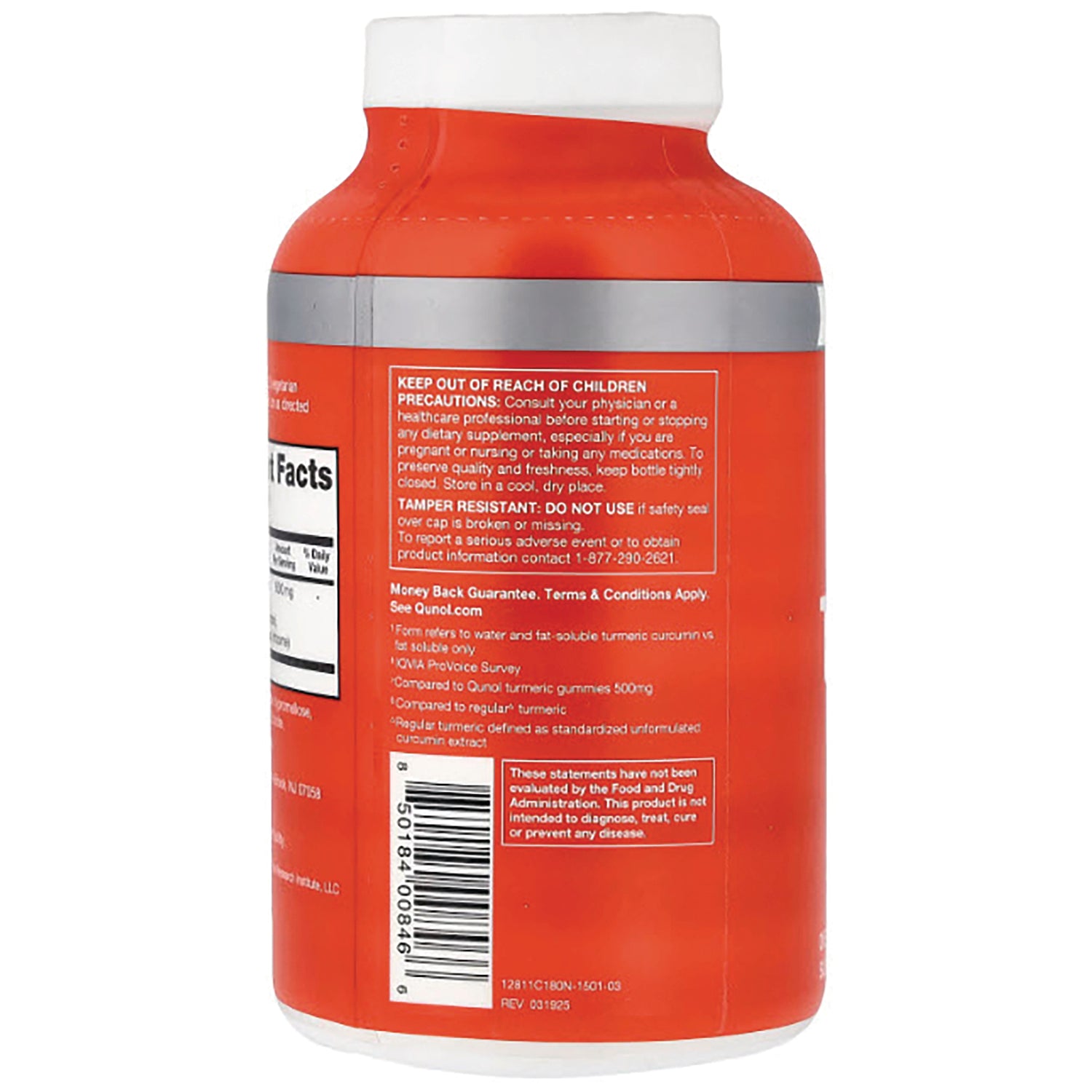 QNL011 | Back of supplement bottle Warnings and Barcode
