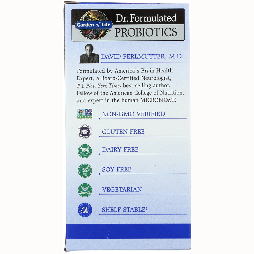 GLF201 | Back panel listing DAVID PERLMUTTER, M.D. and certifications: Non-GMO verified, gluten free, dairy free, soy free, vegetarian, shelf stable - Thumbnail