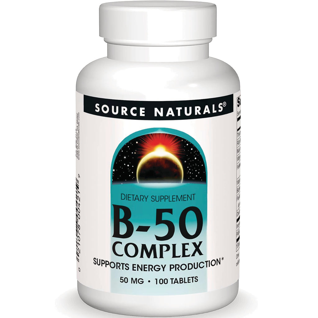 SN527 | Source Naturals B-50 Complex dietary supplement bottle, 50 mg, 100 tablets - Thumbnail