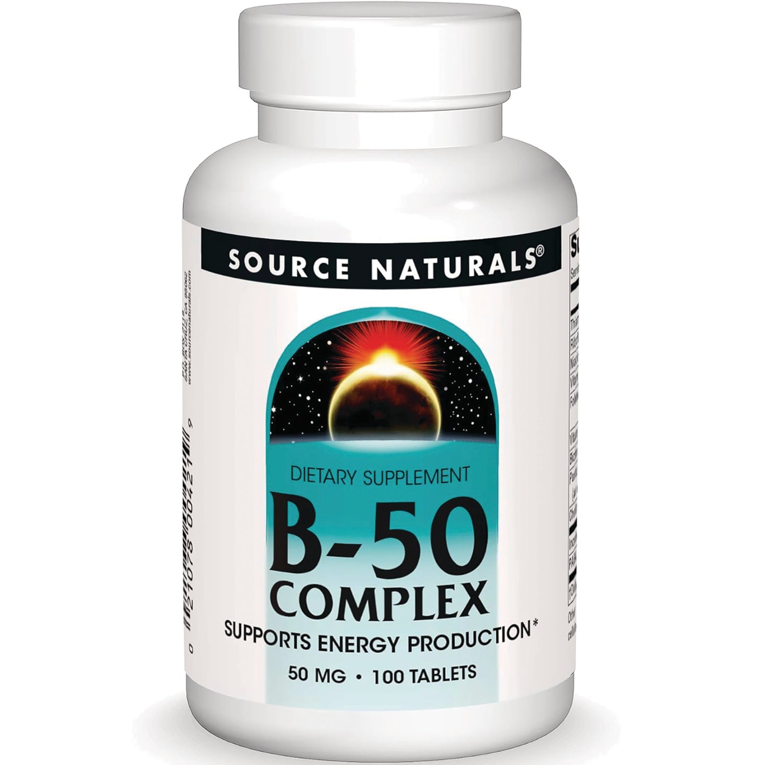 SN527 | Source Naturals B-50 Complex dietary supplement bottle, 50 mg, 100 tablets