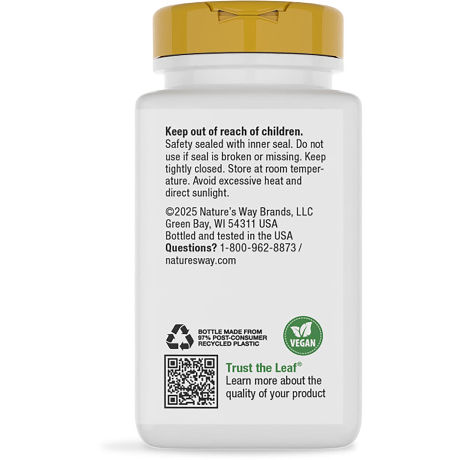 NW328 | Back label of brown supplement bottle reading Supports Cellular Energy Production, bullet benefits, barcode and contact info