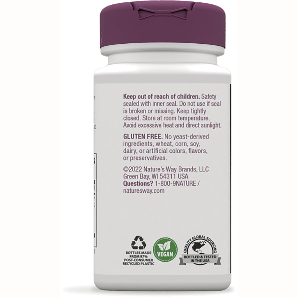 NW521 | back label of supplement bottle showing storage instructions, GLUTEN FREE text and vegan and recycling icons - Thumbnail