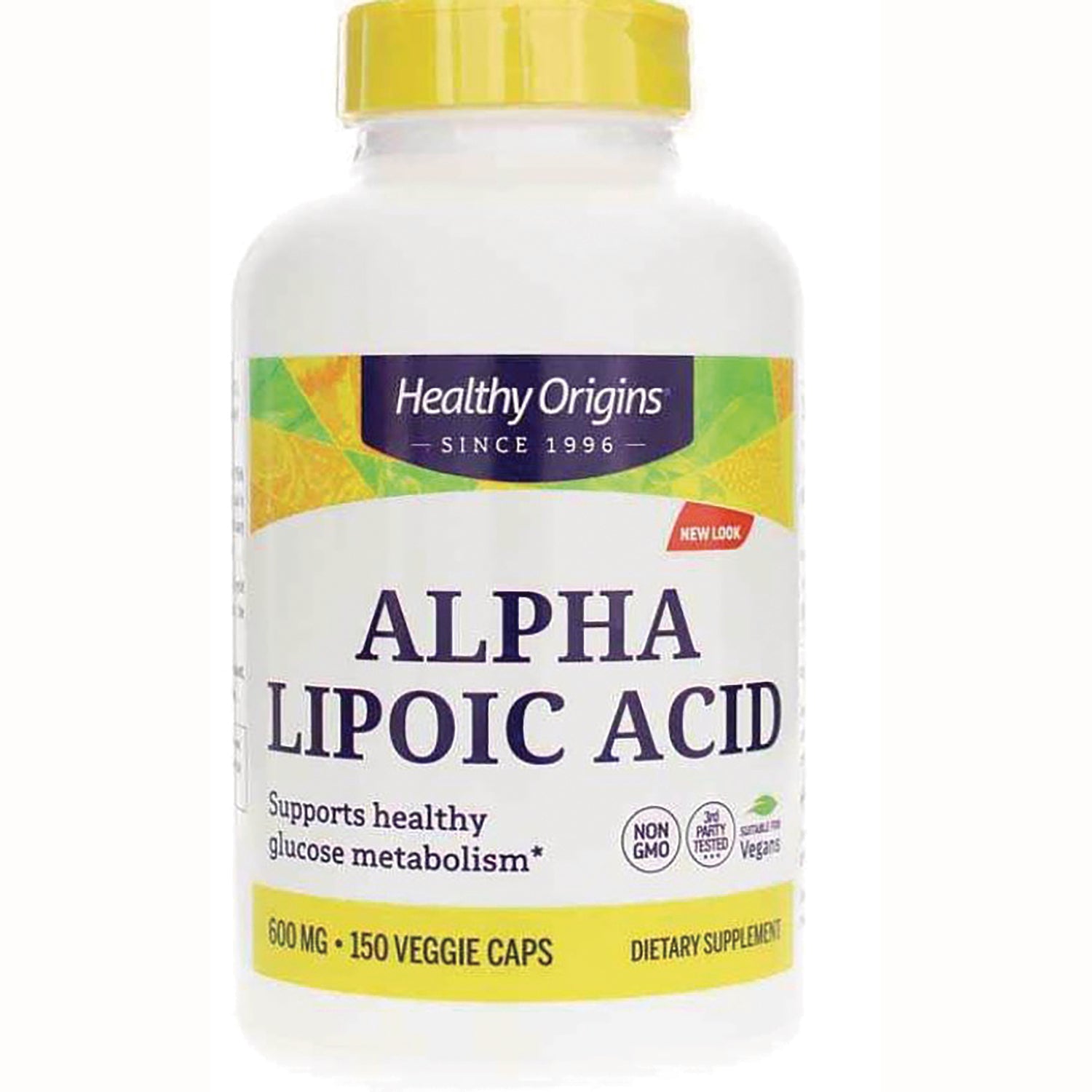 HRG012 | Healthy Origins Alpha Lipoic Acid 600 mg bottle with 150 veggie caps front label