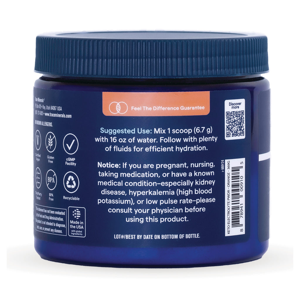 TM162 | Back label of blue jar showing Suggested Use: Mix 1 scoop (6.7 g) with 16 oz water, notice, and QR code - Thumbnail
