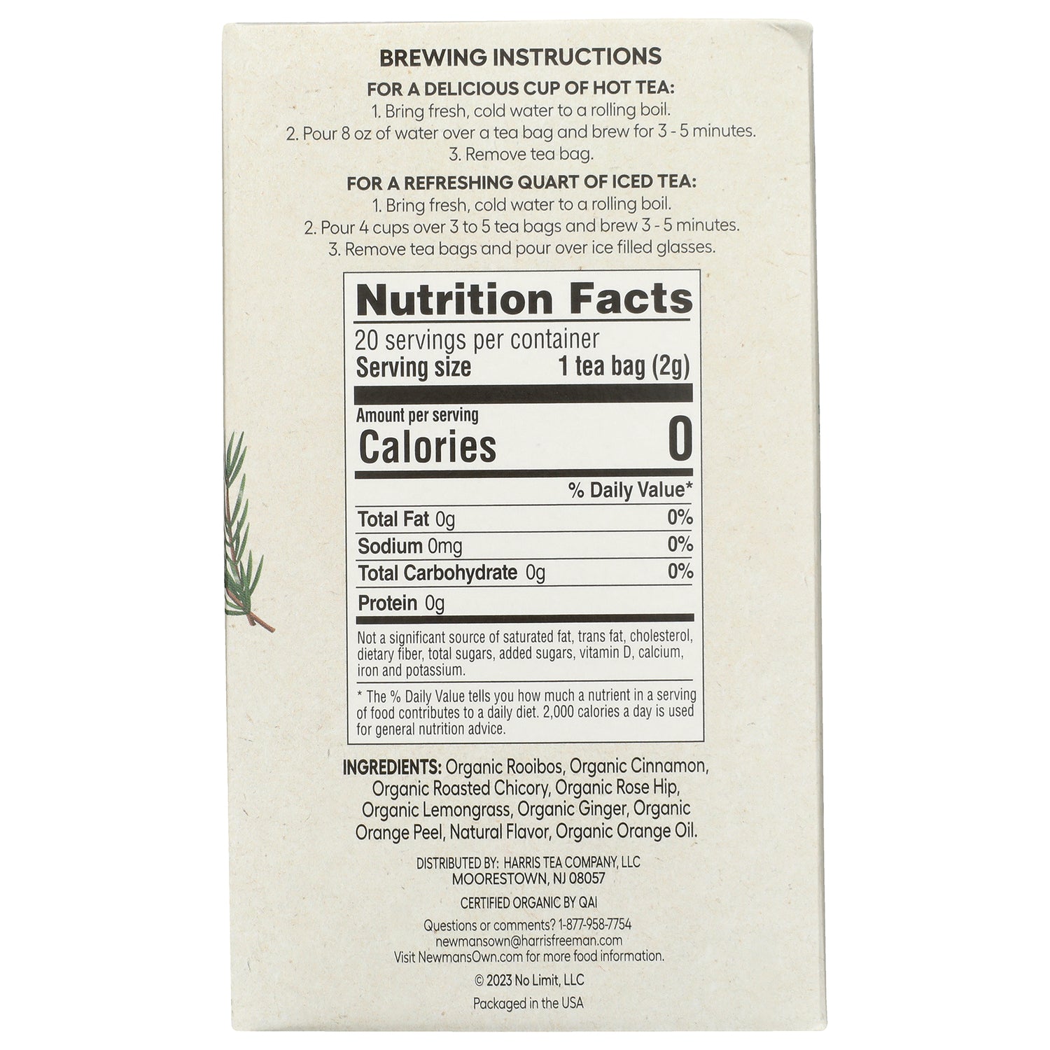 NWM043 | Back panel with Nutrition Facts, brewing instructions, and ingredients list