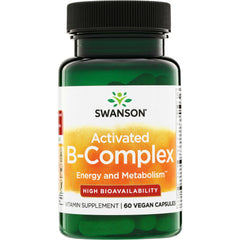 SWU815 | Swanson Activated B-Complex bottle label, Energy and Metabolism, 60 vegan capsules
