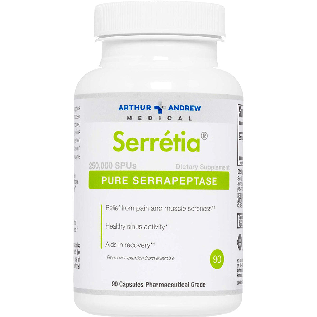 AAM007 | Arthur Andrew Medical Serrtia Pure Serrapeptase 250,000 SPUs, 90 capsules supplement bottle