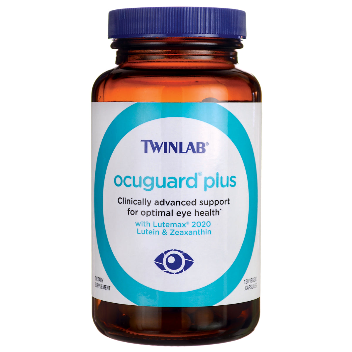 TL884 | Twinlab Ocuguard Plus eye health supplement, 120 veggie capsules bottle, front label with Lutein & Zeaxanthin