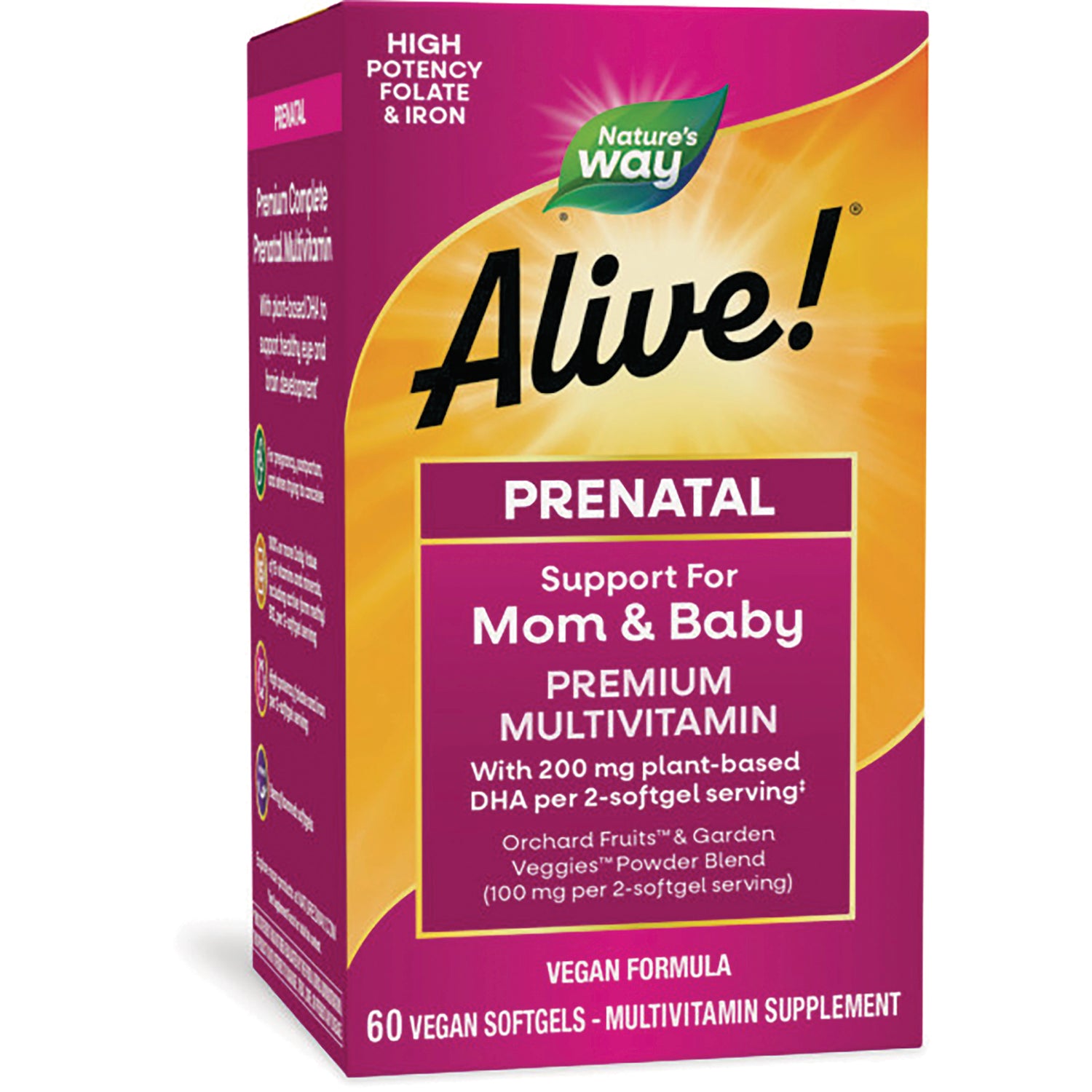 NW1043 | Alive! prenatal multivitamin box labeled Prenatal Support for Mom & Baby, 60 vegan softgels