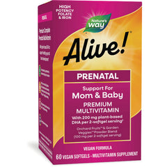 NW1043 | Alive! prenatal multivitamin box labeled Prenatal Support for Mom & Baby, 60 vegan softgels