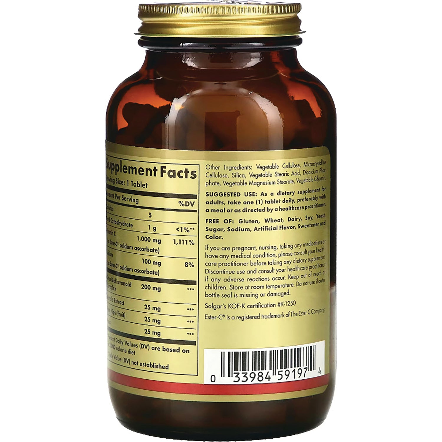 SLG359 | back label showing supplement facts, ingredient list and barcode on amber bottle